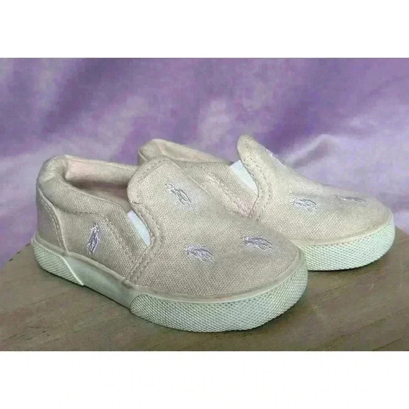 POLO RALPH LAUREN KIDS BAL HARBOUR REPEAT SLIP-ON LIGHT PINK / WHITE Size 5 - Picture 1 of 8